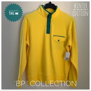 ☃️BP Yellow and Turquoise Quarter Button Up Long Sleeve Pullover Organic Cotton